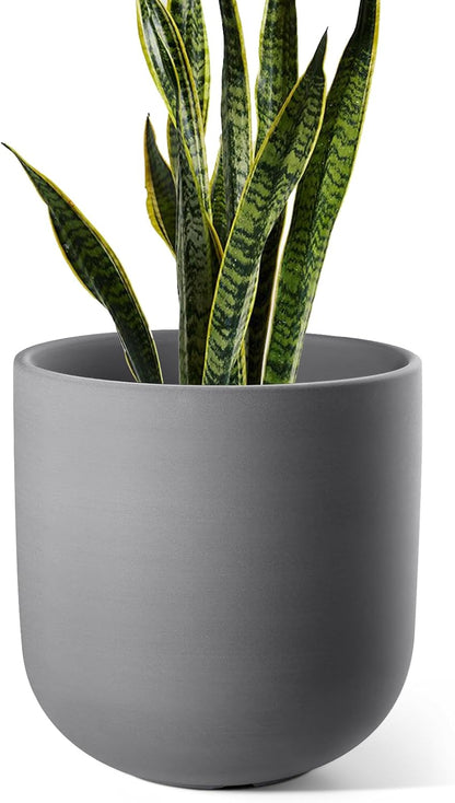 LE TAUCI 12 Inch Pots for Plants, Ceramic Large Planters for Indoor Plants, Indoor Plant Pots for Home Garden Patio Office, Planter Pots with Drainage Hole and Rubber Plug, Neutral Gray