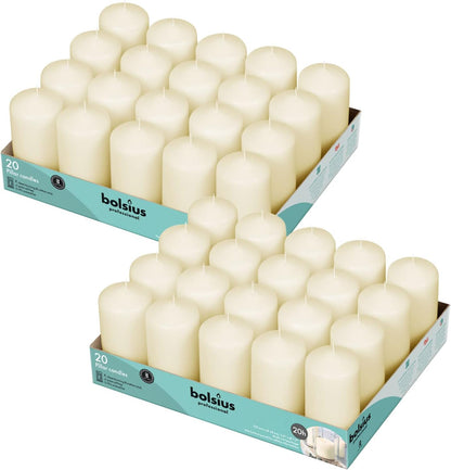 Bolsius Ivory Pillar Candles – 2x6 Unscented Candle Set of 20 – Dripless, Smokeless, and Clean Burning Household Dinner Candles – Perfect for Weddings, Parties, Dinners Decorative Candles