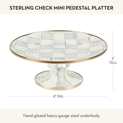 MACKENZIE-CHILDS Enamel Pedestal Serving Platter, Decorative Serving Dish for Food, Small, Black-and-White Courtly Check