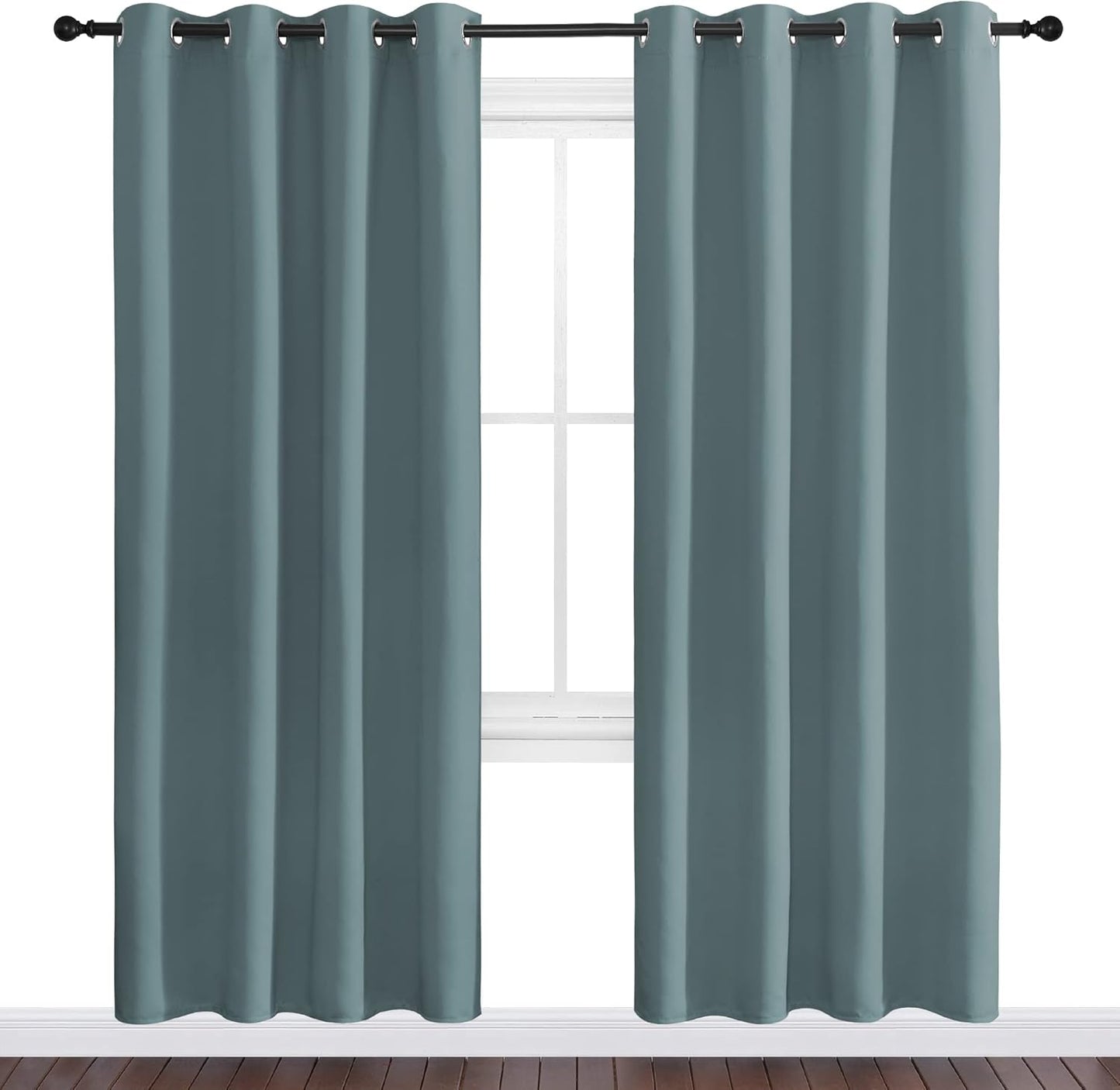 NICETOWN Halloween Pitch Black Solid Thermal Insulated Grommet Blackout Curtains/Drapes for Bedroom Window (2 Panels, 42 inches Wide by 63 inches Long, Black) - Colors C