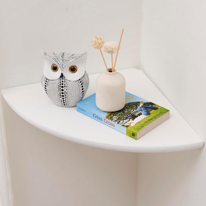 Corner Shelves, Floating Corner Shelf, Set of 2 7inch Solid Oak Wood Wall Shelves, Round End Wall Mount with Wire Hole Shelving for Small Plant for Bedroom Kitchen, Living Room