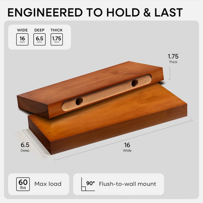 Homeforia 24 inch Natural Floating Shelf, High End Solid Real Wood 24inch Small Floating Shelves for Wall Mounted, Natural Wooden Floating Shelves, Heavy Duty Bracket, 24 X 6.5 X 1.75 in, Set of 2