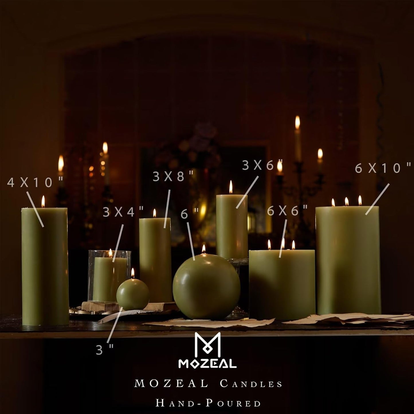 MOZEAL 3" x 4" Hand-Poured Unscented Candle,Dripless Pillar Candle Set of 3,Long Clean Burning,Approx 72 Hours Burn Time,Rustic Country Style,Wedding,Dinner,Christmas and Home Decor,White