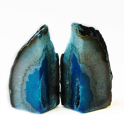 JIC Gem Dyed Blue Agate Bookends Geode Decorative Book Ends for Heavy Books with Rubber Bumpers for Office and Home Decoration Polished Small Size 2 to 3 Lbs