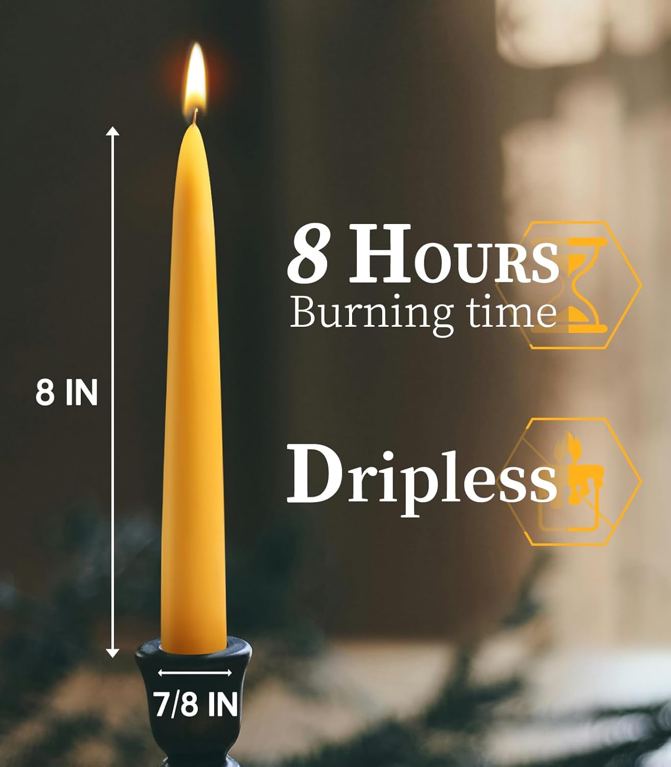 10inch Beeswax Taper Candles 12 Pack Natural Pure Beeswax Candlesticks Smokeless 10 Hour Long Burning Time Tapered Beeswax Candle Sticks Bees Wax Candle for Home Prayer