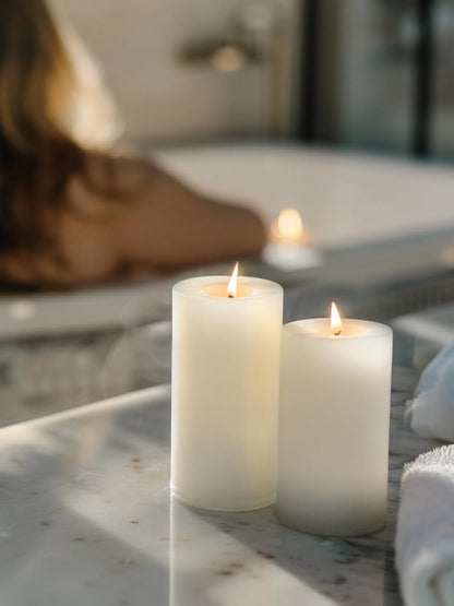 Ashlux 3x4 Inch White Pillar Candles, Set of 3 Wax, 56 Hours Long Burning, Unscented and Dripless Pillar Candles Bulk for Christmas Lights, Wedding, Parties, Spas, Home Decorative