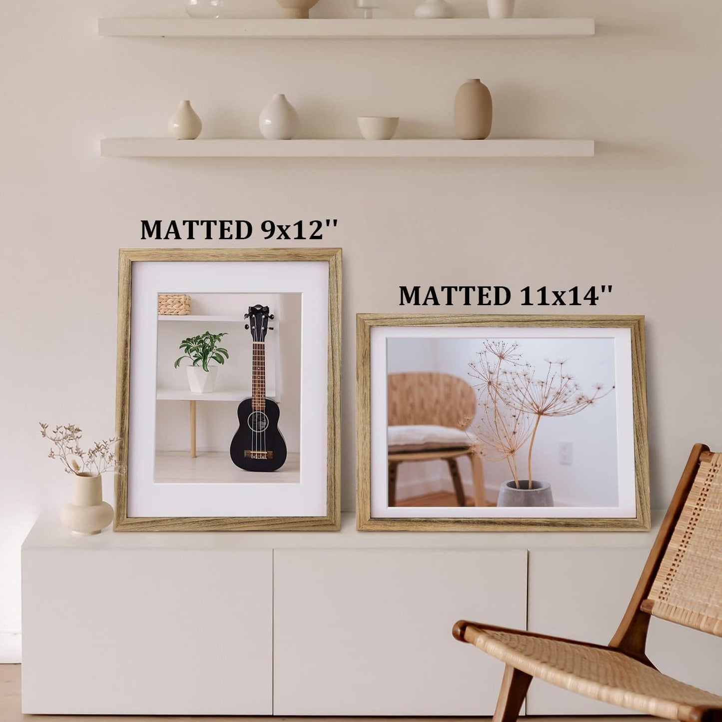 Egofine 12x16 Picture Frame Black, Covered by Plexiglass Made of Solid Wood, Display Pictures 9x12 and 11x14 with Mat or 12x16 Without Mat, for Wall Mounting Photo Frame - Colors A
