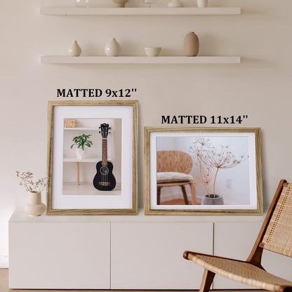 Egofine 12x16 Picture Frame Black, Covered by Plexiglass Made of Solid Wood, Display Pictures 9x12 and 11x14 with Mat or 12x16 Without Mat, for Wall Mounting Photo Frame - Colors A