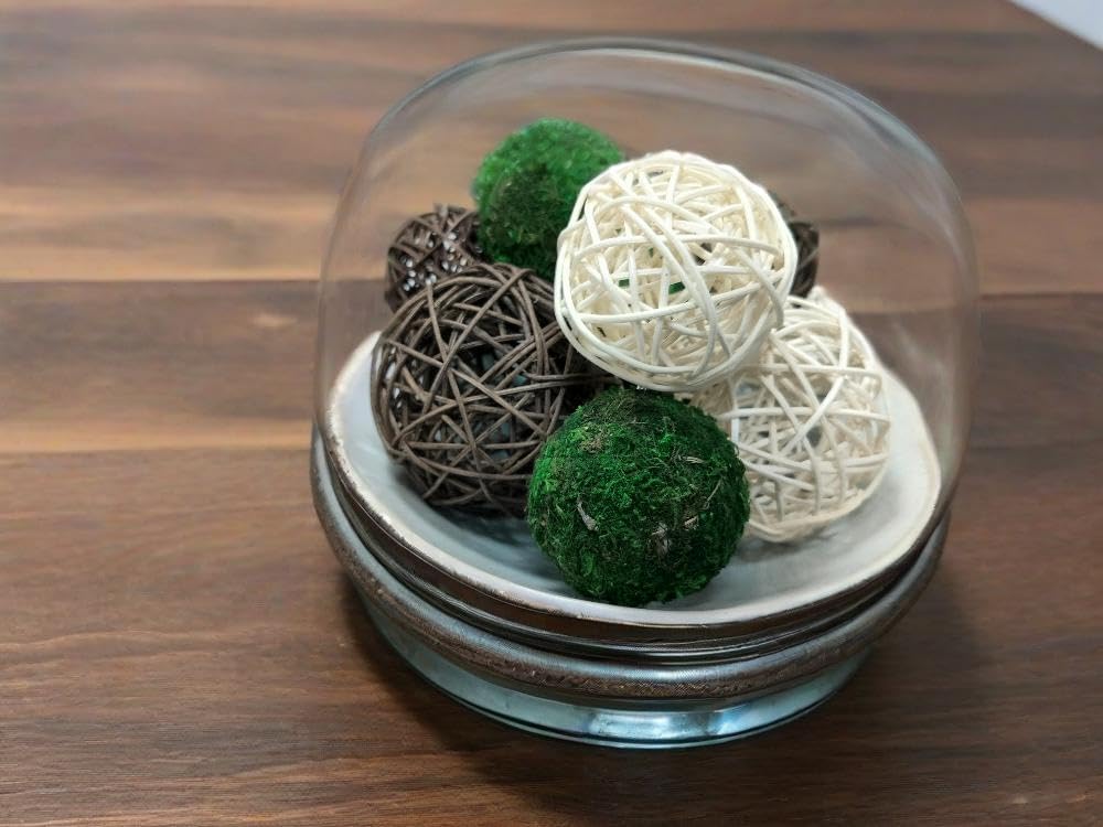 15pcs Decorative Balls for Vase Centerpiece Bowls Orbs Filler Table Decor, 2.4 in Wicker Rattan Balls and Moss Balls Set(Green + Brown + White)