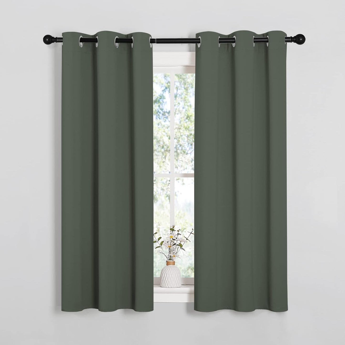 NICETOWN Halloween Pitch Black Solid Thermal Insulated Grommet Blackout Curtains/Drapes for Bedroom Window (2 Panels, 42 inches Wide by 63 inches Long, Black) - Colors C