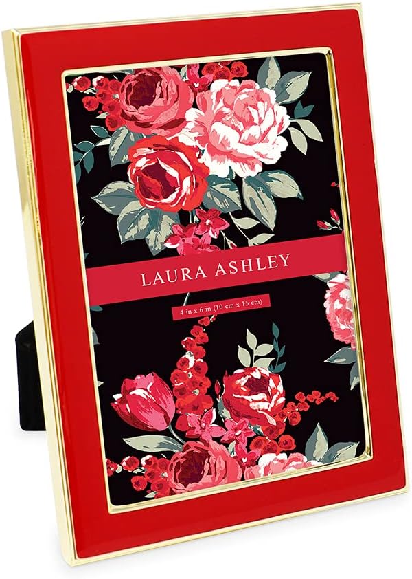 Laura Ashley 5x7 Navy Enamel Picture Frame, Gold Metal Edge with Easel, for Countertop, Counterspace, Tabletop Display, Bookshelf, Desk, Wall Décor, Photo Gallery (5x7, Navy W/Gold)