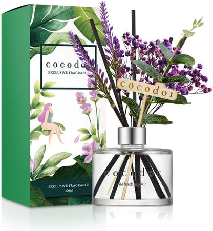 COCODOR Flower Reed Diffuser Set / 6.7oz / White Jasmine/Scent Diffuser with Sticks Home Fragrance Reed Diffuser for Bathroom Shelf Decor