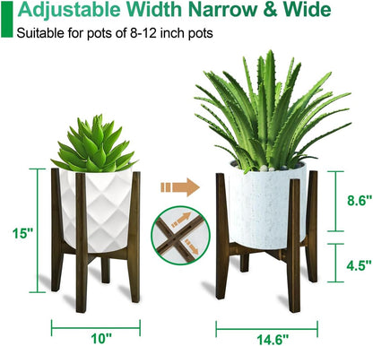 Rnined Adjustable Plant Stand Indoor,Bamboo Mid Century Modern Plants Stands, Stable Plant Holder,Fit 8 9 10 11 12 inch Pots (Pot & Plant Not Included)