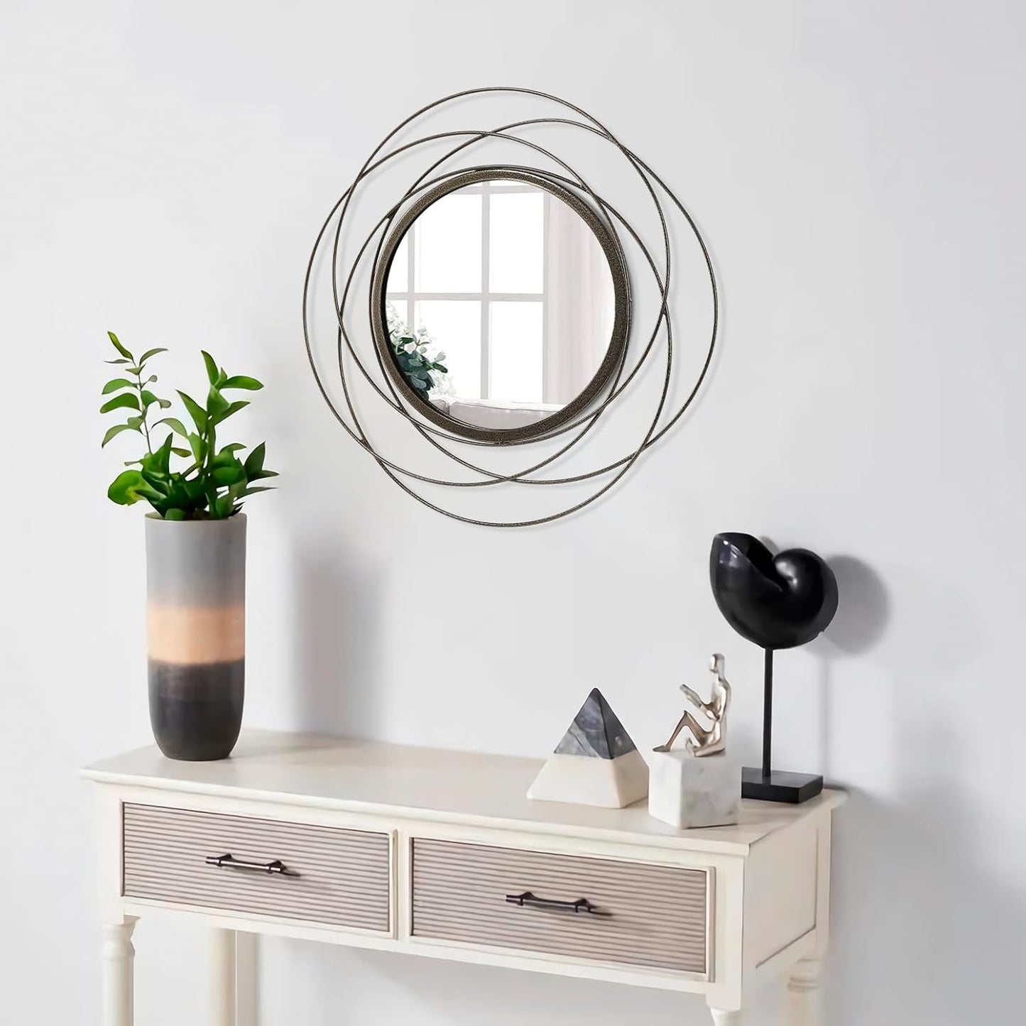 Gold Sunburst Mirrors for Wall Decorative Metal Round Art Mirrors Large Wall Decor Hanging Mirror for Bathroom Bedroom Living Room Vanity Entryway 16"