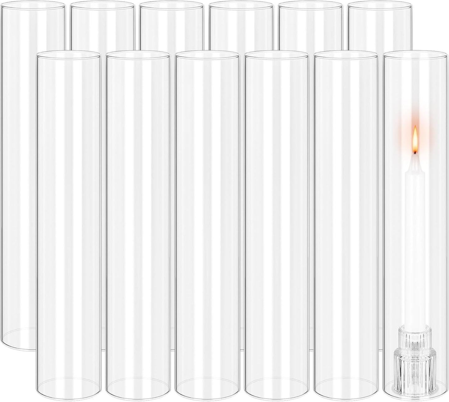 24 PCS Hurricane Candle Holder, 2.5" W x 14" H Open Ended Glass Candle Cylinder Sleeve, Clear Glass Cylinder Candle Holder, Open Flame Candle Chimney Tube Cover, Bottomless Cylindrical Glass
