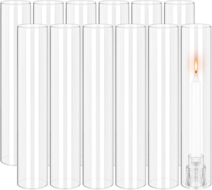 24 PCS Hurricane Candle Holder, 2.5" W x 14" H Open Ended Glass Candle Cylinder Sleeve, Clear Glass Cylinder Candle Holder, Open Flame Candle Chimney Tube Cover, Bottomless Cylindrical Glass