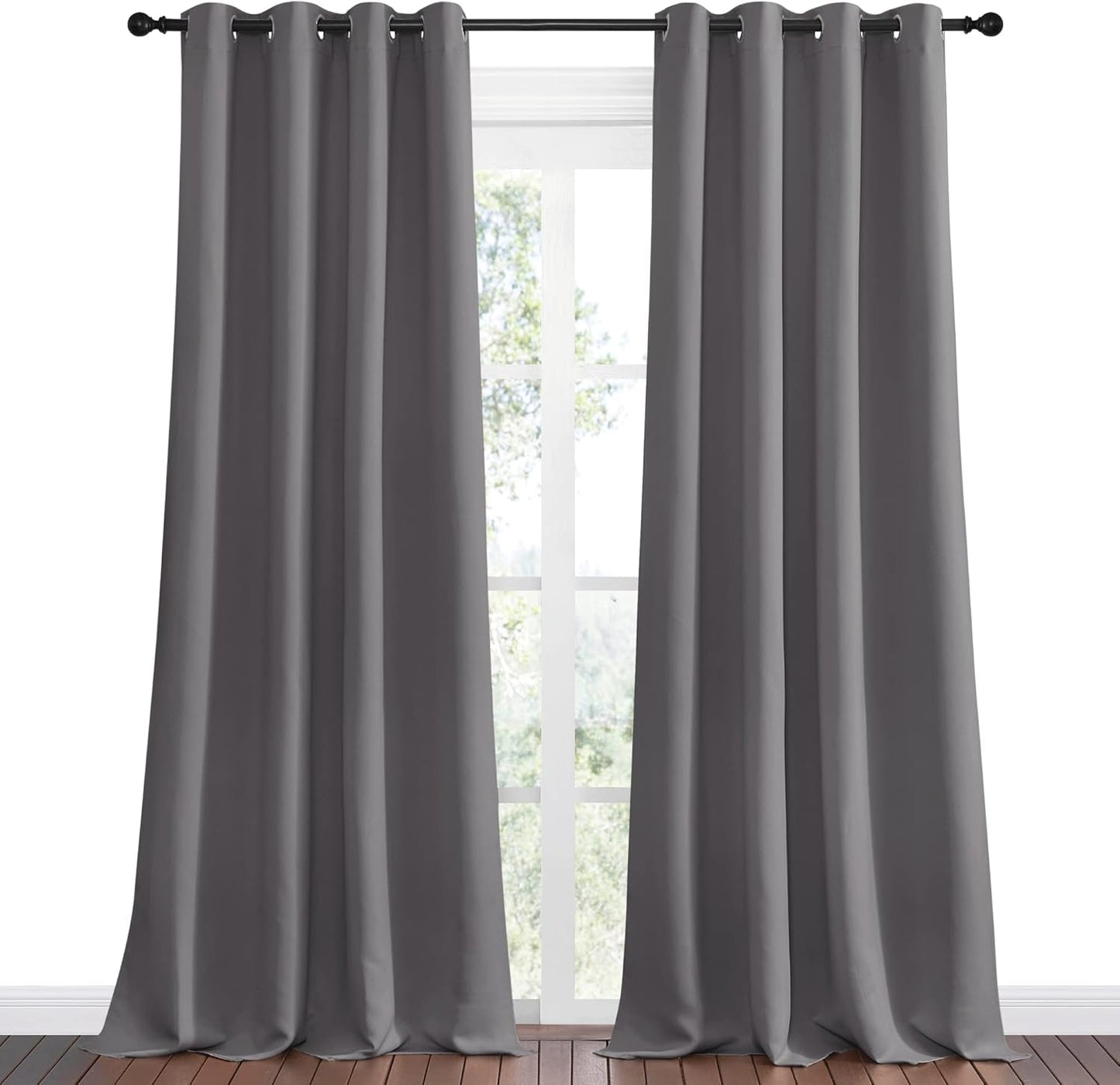 NICETOWN Halloween Pitch Black Solid Thermal Insulated Grommet Blackout Curtains/Drapes for Bedroom Window (2 Panels, 42 inches Wide by 63 inches Long, Black) - Colors E