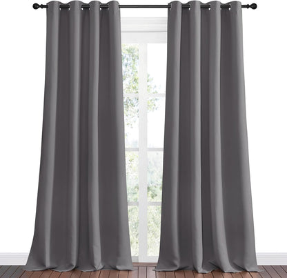 NICETOWN Halloween Pitch Black Solid Thermal Insulated Grommet Blackout Curtains/Drapes for Bedroom Window (2 Panels, 42 inches Wide by 63 inches Long, Black) - Colors E