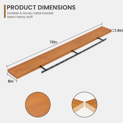 Floating Shelves 36 Inches Long - 8 Inch Deep Rustic Premium Solid Pine Wood for Storage - Farmhouse Wall Mounted for Living Room - Heavy-Duty Metal Bracket - 36" W x 8" D - Set of 2 - White Color
