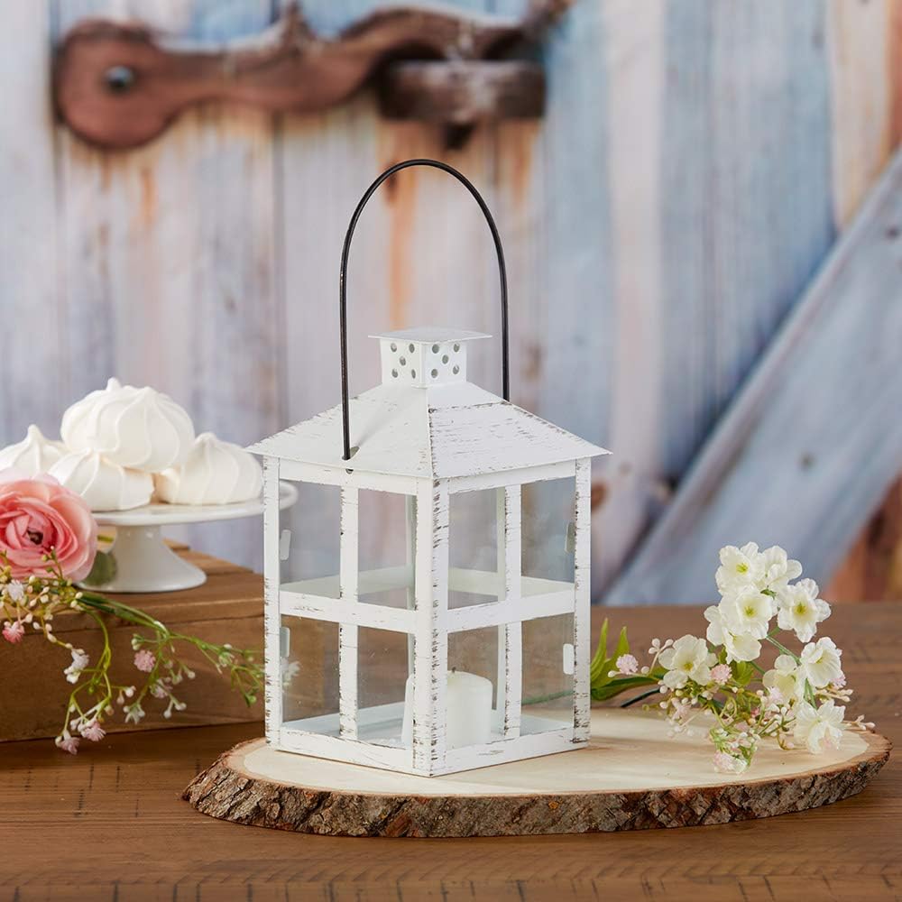 Kate Aspen Rustic Farmhouse Decor White Candle Holder Lantern Decorative (5 Inch), Wedding Decoration, Centerpiece Table Decorations, Home Decor, Shelf Decor, Fireplace Lantern