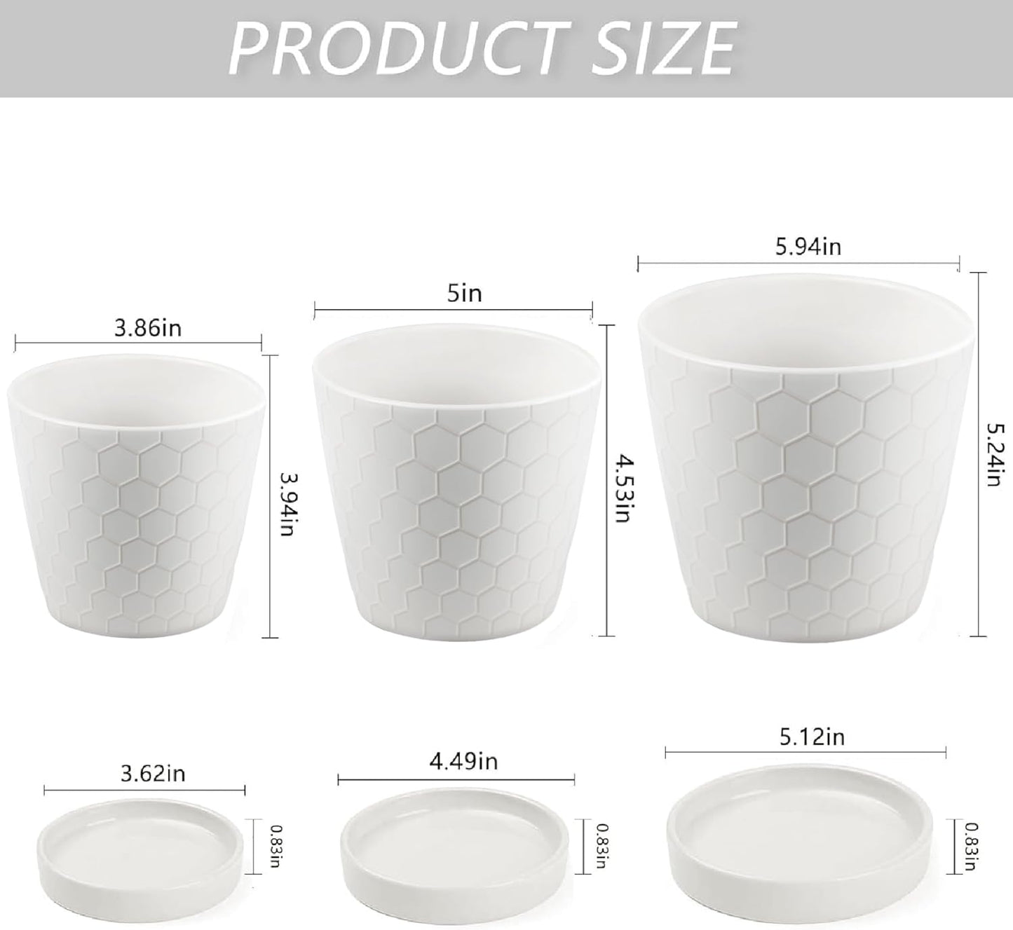 Ceramic Plant Pots,4+5+6 Inch Pots for Indoor Plants,Planters with Drainage Holes and Ceramic Tray, Indoor Flower Pots Gardening Home Desktop Office Windowsill Decoration Gift,Set of 3 (Patina)