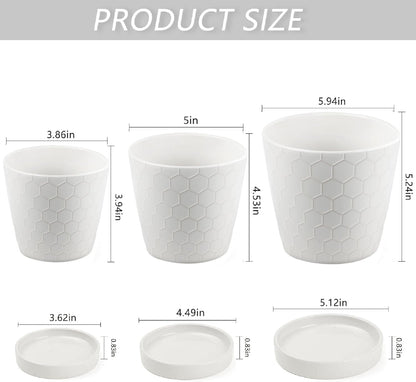 Ceramic Plant Pots,4+5+6 Inch Pots for Indoor Plants,Planters with Drainage Holes and Ceramic Tray, Indoor Flower Pots Gardening Home Desktop Office Windowsill Decoration Gift,Set of 3 (Patina)