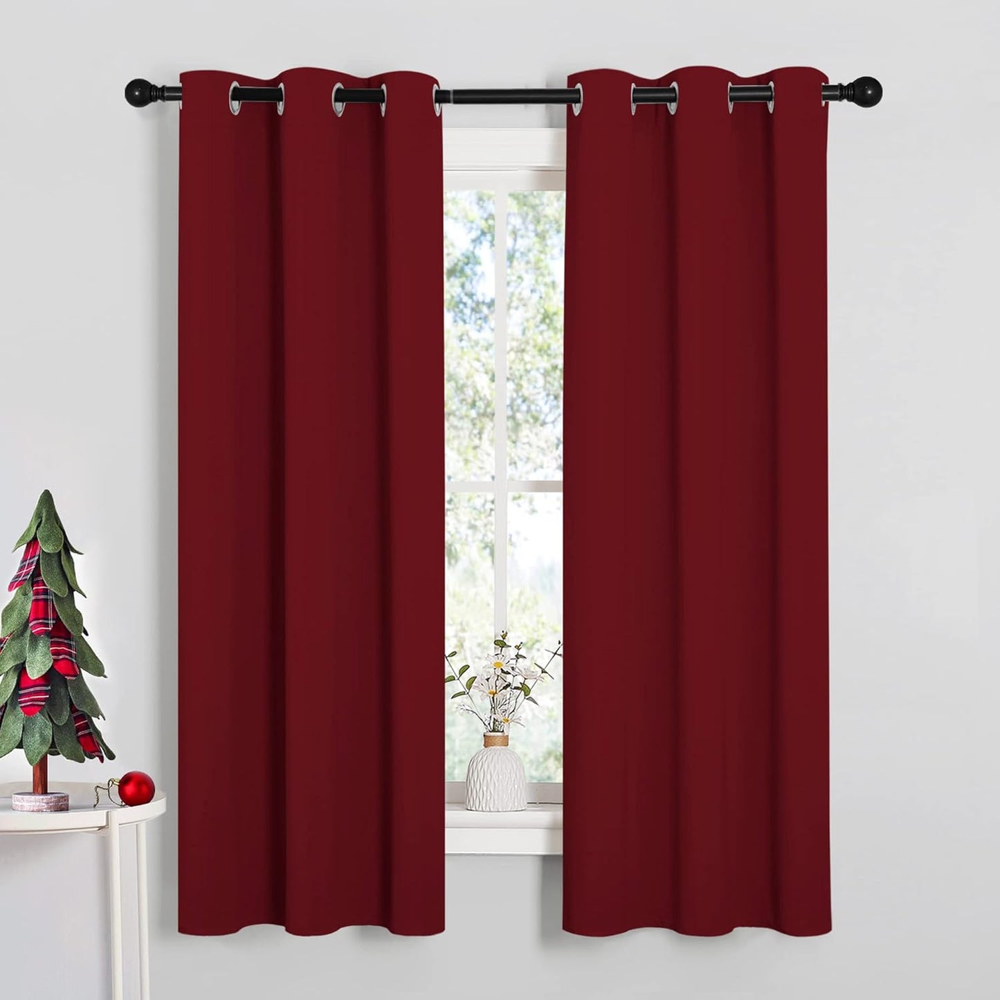 NICETOWN Halloween Pitch Black Solid Thermal Insulated Grommet Blackout Curtains/Drapes for Bedroom Window (2 Panels, 42 inches Wide by 63 inches Long, Black) - Colors A