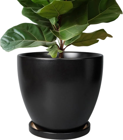 10 Inch Ceramic Planter Pot Round Plant Pot for Indoor Plants Outdoor Large Flower Pot with Drainage Hole and Saucer Blue