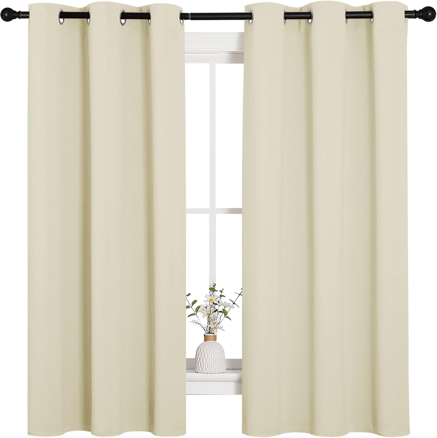 NICETOWN Halloween Pitch Black Solid Thermal Insulated Grommet Blackout Curtains/Drapes for Bedroom Window (2 Panels, 42 inches Wide by 63 inches Long, Black) - Colors C