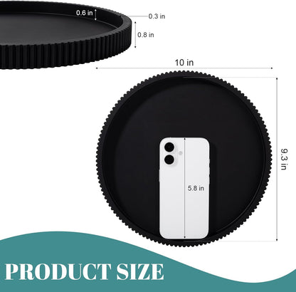 Silicone Bathroom Tray Round Kitchen Counter Organizer Decorative Vanity Accessories Coffee Table Decor for Perfume, Candle, Soap Dish, 9 Inch, Black