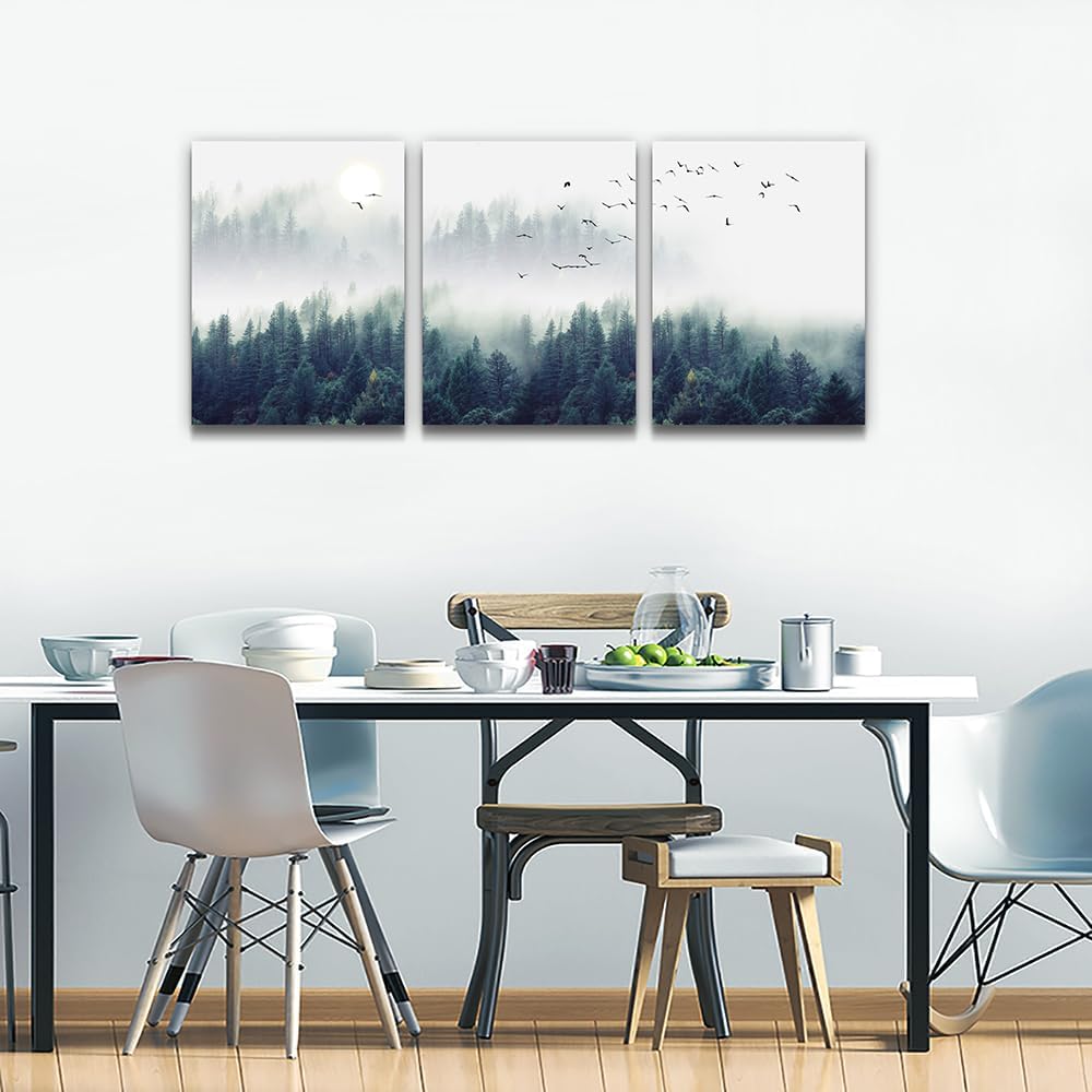 MHARTK66 Wall Art for Living Room Modern Wall Decor for Bedroom Office Decor Abstract Mountain Forest Landscapes Ink Painting 3 Piece Framed Canvas Art Prints Ready to Hang Wall Pictures Home Decor