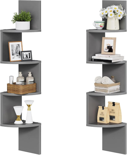 HOOBRO Corner Shelf Wall-Mounted, Set of 2 Floating Corner Shelves for Wall, 4-Tier Corner Bookshelves for Living Room, Bedroom, Bathroom, Home Office, Black BK25BJP201
