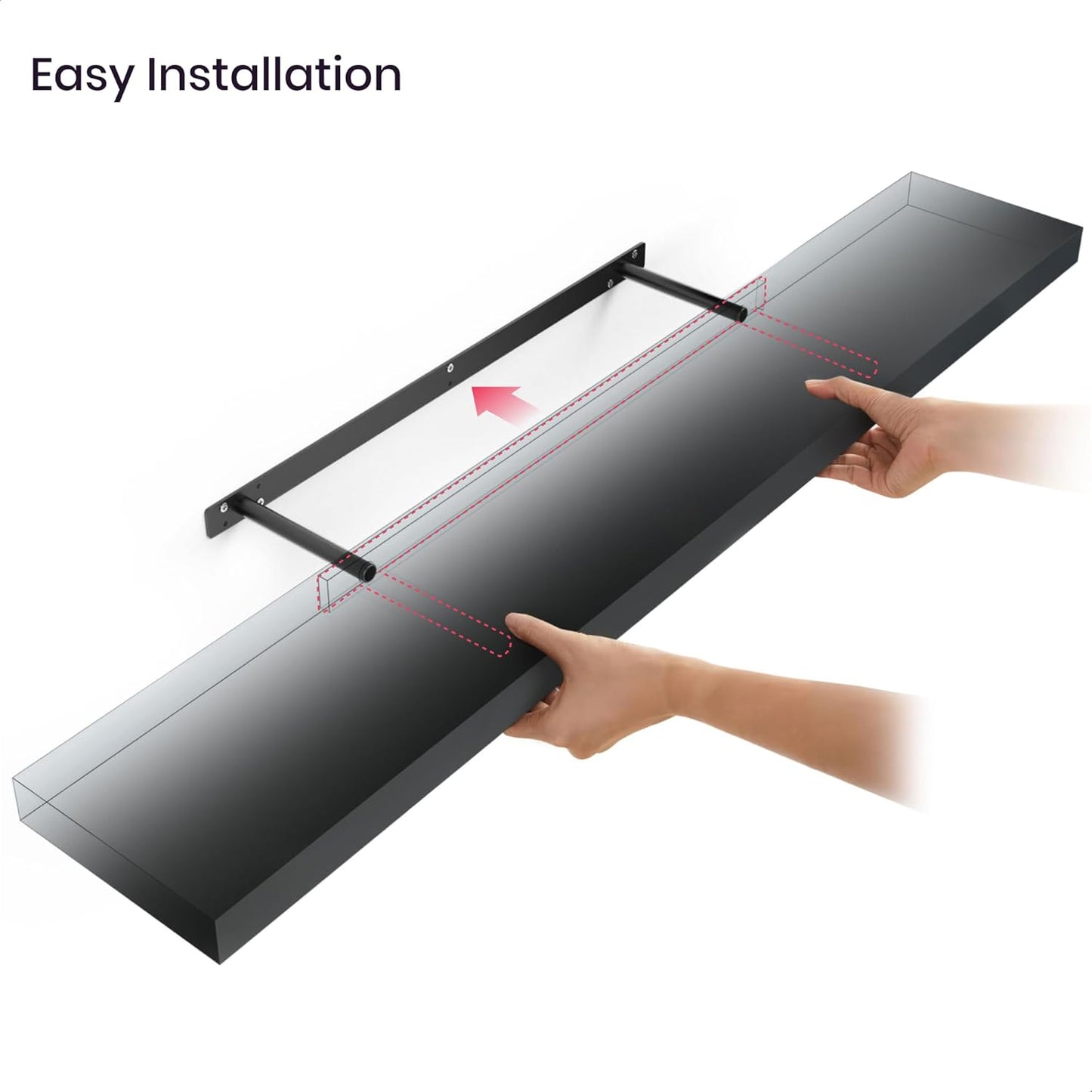 Ballucci Floating Shelves for Wall, 48" Wood Wall Shelf Set of 2, with Invisible Brackets for Bathroom, Living Room, Bedroom, Kitchen, Nursery, 8" Deep, Black