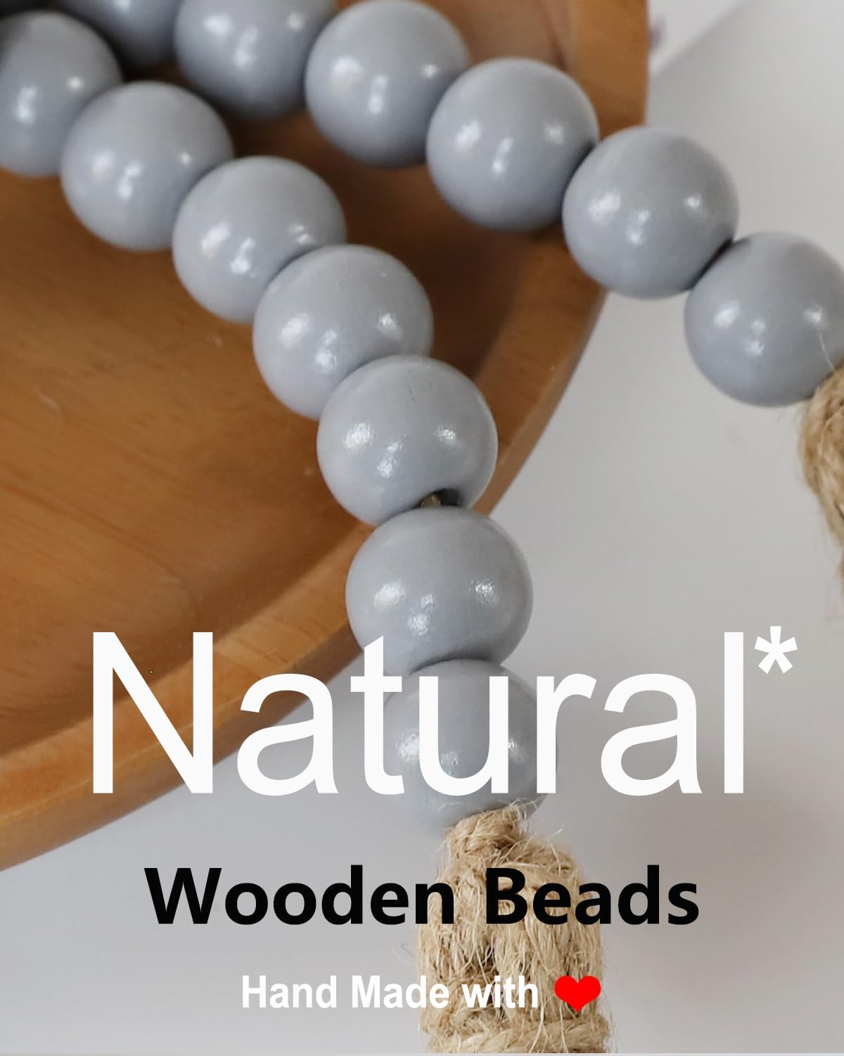 Boho Decor Wood Beads Garland Farmhouse Wall Hanging Decorations Natural Wooden Bead Tassel Decorative for Coffee Table Christmas and Prayer (Nature, 58")