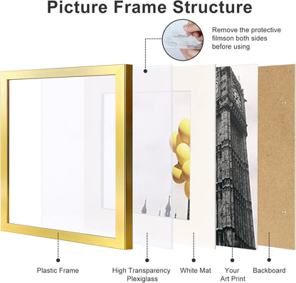 12x12 Picture Frame Set of 9, Display Pictures 8x8 with Mat or 12x12 without Mat, Multi Collage Gallery Square Photo Frames for Wall or Tabletop, Black
