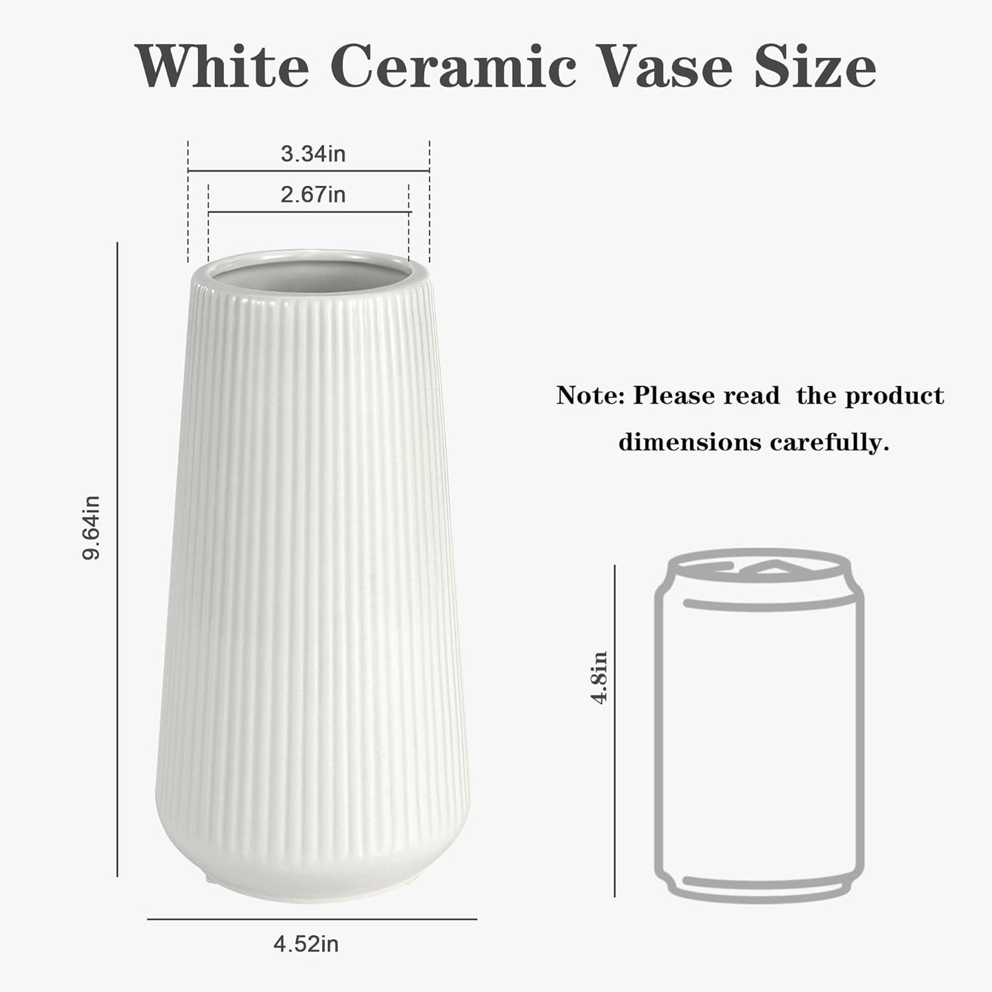 White Ceramic Vase, GUKJOB Small Cute Flower Vase for Pampas Grass, Home, Living Room, Dining Table, Farmhouse, Office Decor, Bedroom, Table, and Kitchen Shelf (White)