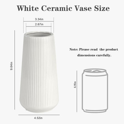 White Ceramic Vase, GUKJOB Small Cute Flower Vase for Pampas Grass, Home, Living Room, Dining Table, Farmhouse, Office Decor, Bedroom, Table, and Kitchen Shelf (White)
