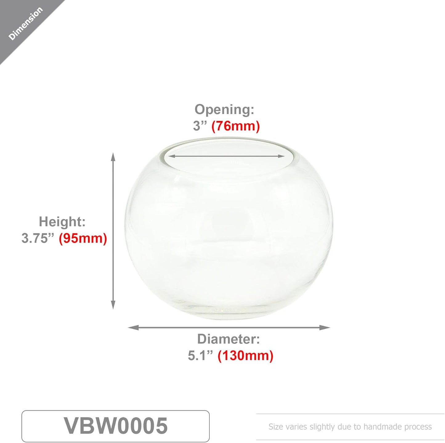 WGV Bowl Glass Vase, Diameter 6", Height 4.5", Open Width 4", (Multiple Sizes Choices) Clear Bubble Planter Terrarium Fish Bowl for Wedding Event Home Decor, 1 Piece (VBW0006A)