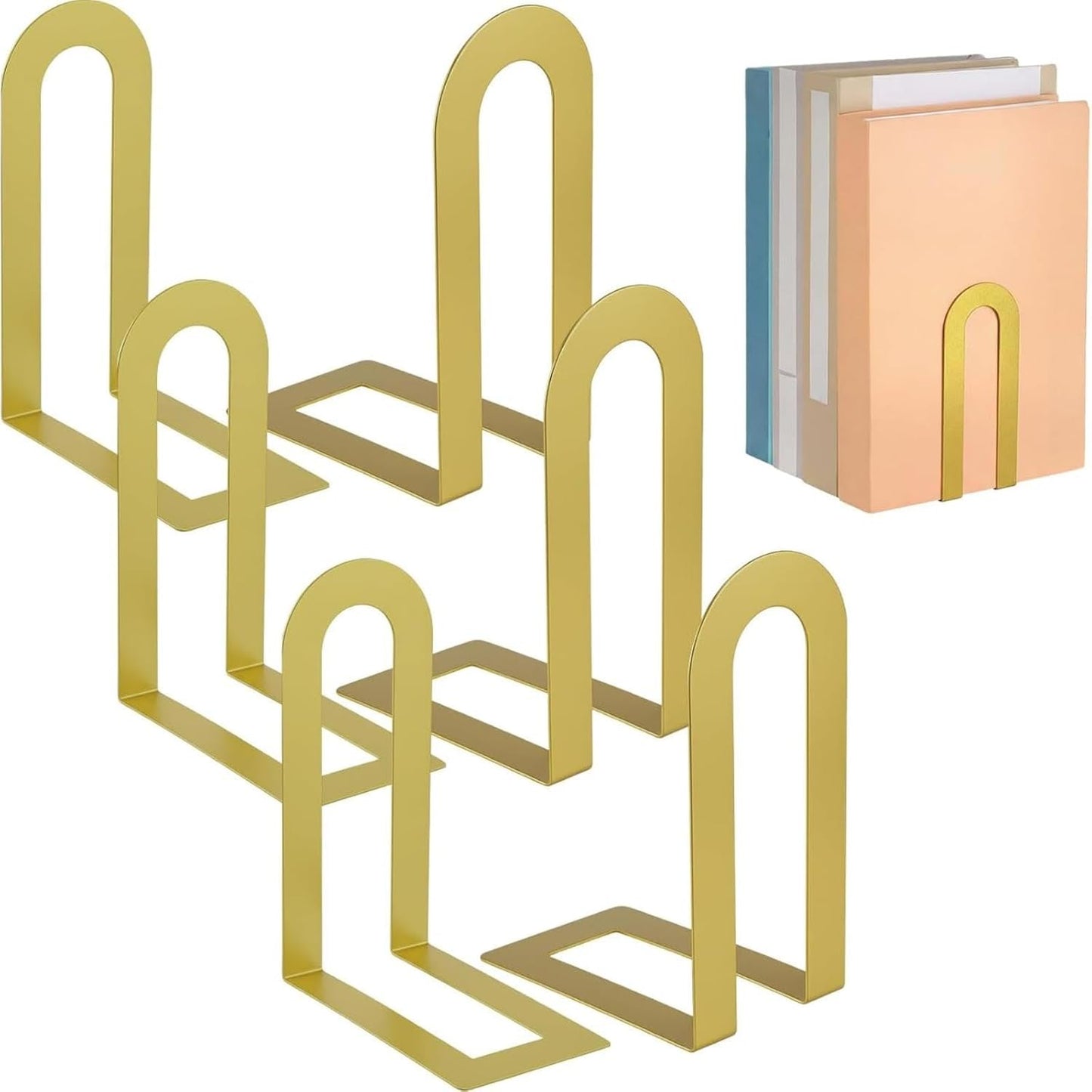 Chunful 12 Pcs Modern Metal Book Ends for Shelves Decorative Small Bookends Book Shelf Organizer Minimalist Design Stopper to Hold Books for Home Office (Gold,5.5 * 3.75 * 2.25inch)