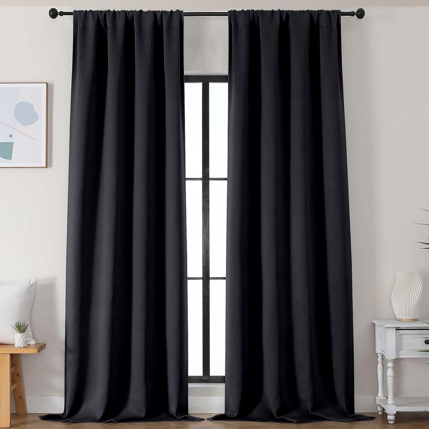 Simplebrand Ava Sage Green Blackout Curtains for Bedroom 63 Inch Length 2 Panels Set, Solid Thermal Insulated Energy Saving Rod Pocket Window Treatment Curtains Blackout Drapes, W40 x L63 Inch, Sage - Colors C