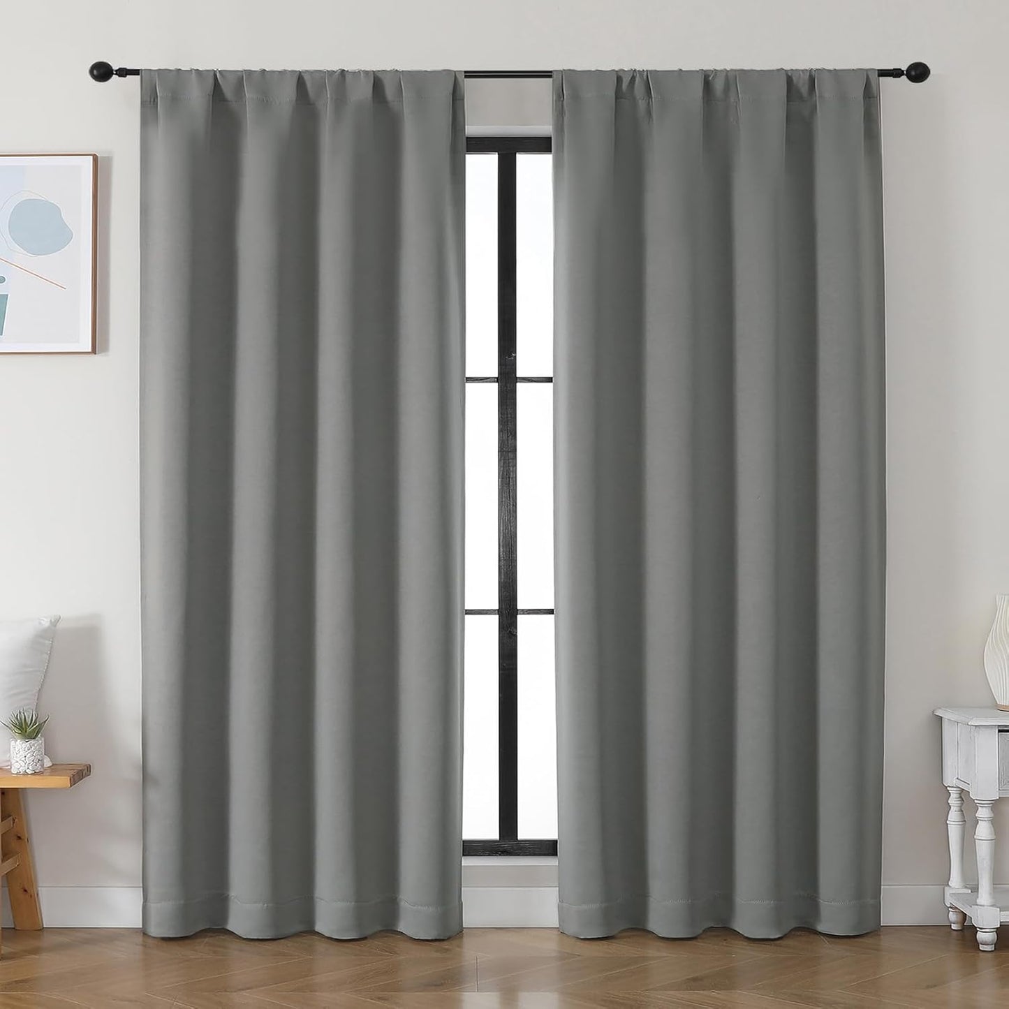 Simplebrand Ava Sage Green Blackout Curtains for Bedroom 63 Inch Length 2 Panels Set, Solid Thermal Insulated Energy Saving Rod Pocket Window Treatment Curtains Blackout Drapes, W40 x L63 Inch, Sage - Colors B