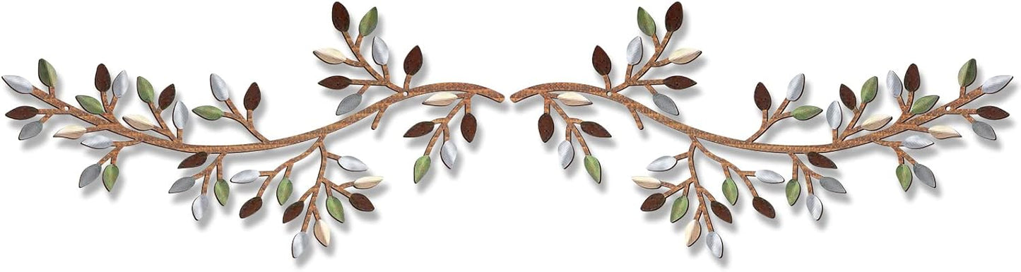 Hotop 2 Pieces Metal Tree Leaf Wall Decor Vine Olive Branch Leaf Wall Art Wrought Iron Scroll Sculptures Above the Bed, Living Room, Outdoor Decoration (Classic Style,Black)