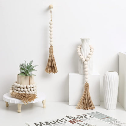 IMIKEYA Wooden Beads Garland: Farmhouse Wood Bead Garland with Tassels Boho Wall Hanging for Home Decor Tiered Tray Rustic Wood Prayer for Coffee Table Decor