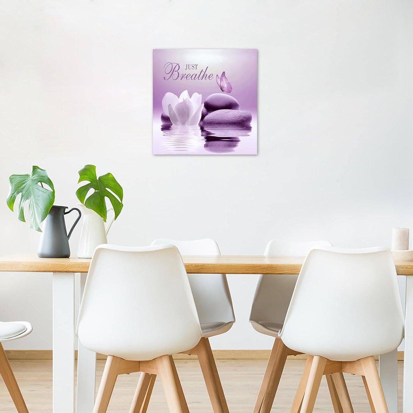 EOBTAIN Zen Flower Canvas Wall Art Bathroom Butterfly and Water Lily Stone Relaxing Spiritual Yoga Framed Wall Art Just Breathe Pictures Canvas Wall Decor for Living Room Bedroom,12x16 Inches