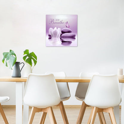 EOBTAIN Zen Flower Canvas Wall Art Bathroom Butterfly and Water Lily Stone Relaxing Spiritual Yoga Framed Wall Art Just Breathe Pictures Canvas Wall Decor for Living Room Bedroom,12x16 Inches