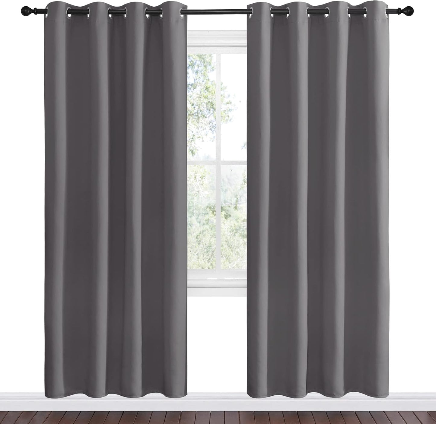 NICETOWN Halloween Pitch Black Solid Thermal Insulated Grommet Blackout Curtains/Drapes for Bedroom Window (2 Panels, 42 inches Wide by 63 inches Long, Black) - Colors E