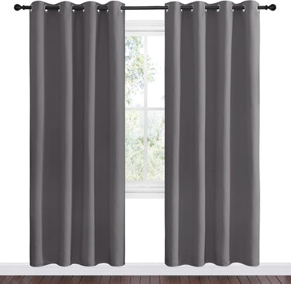 NICETOWN Halloween Pitch Black Solid Thermal Insulated Grommet Blackout Curtains/Drapes for Bedroom Window (2 Panels, 42 inches Wide by 63 inches Long, Black) - Colors E