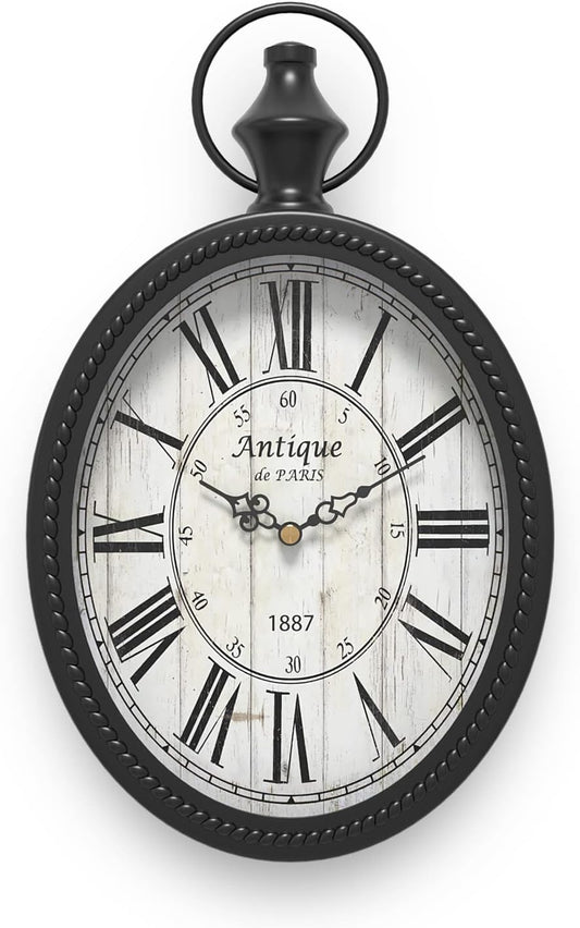 Menterry Small Retro Oval Wall Clock, Antique Old Design, White Vintage Style, Battery Operated Silent Decor Wall Clocks for Kitchen,Bedroom,Farmhouse,Bathroom (11.2" H x 6.7" W)