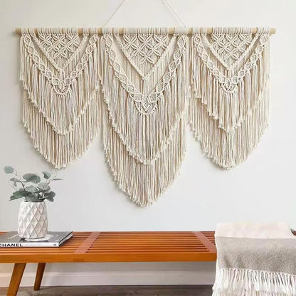 guzhiou large macrame wall hanging - Boho Tapestry Macrame Wall Decor Art- Chic Bohemian Handmade Woven Tapestry Home Decoration for Bedroom Living Room Apartment Wedding Party - 43"x32" (Wood bead)