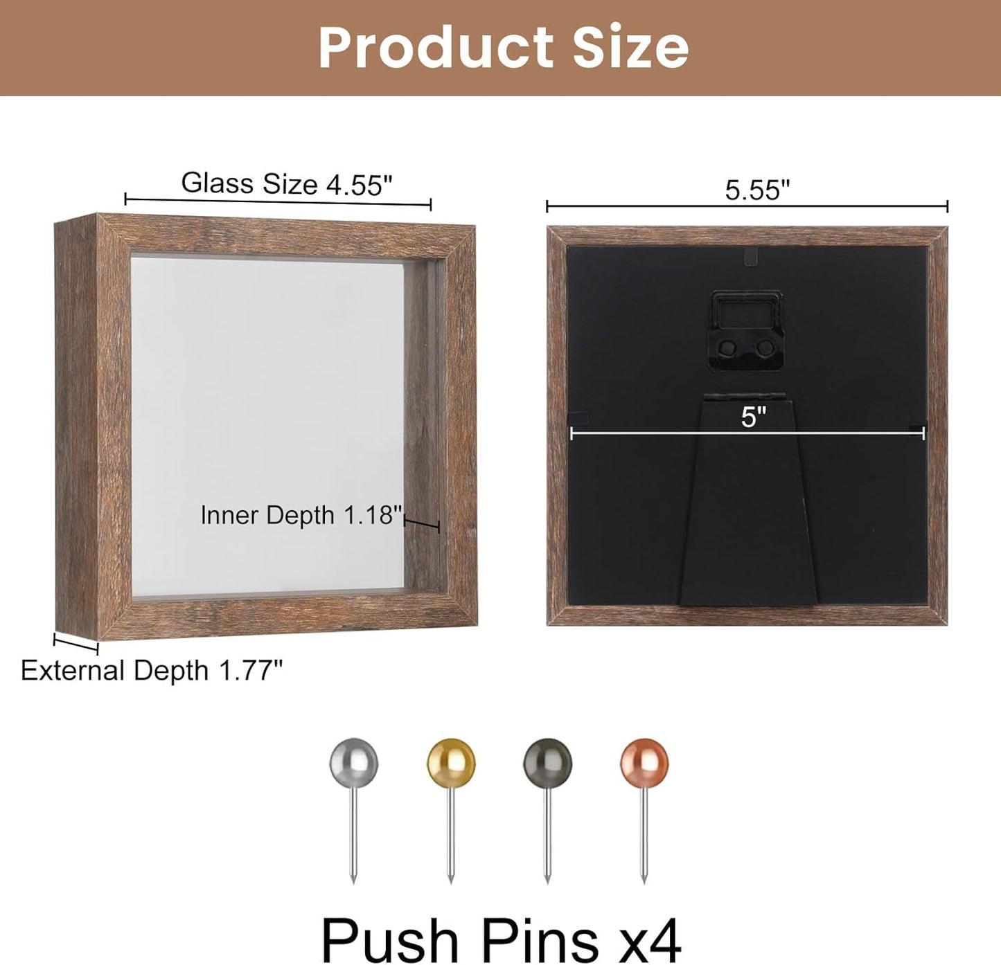 Califortree 8x8 Shadow Box Frame with Soft Linen Back - Push Pins Included, Memory Box Display Case for Flower, Tickets and 3D Items, Black